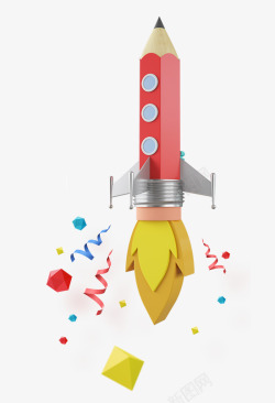 创意火箭创意立体铅笔火箭插画高清图片