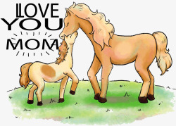 褐色小马与马妈妈矢量图素材