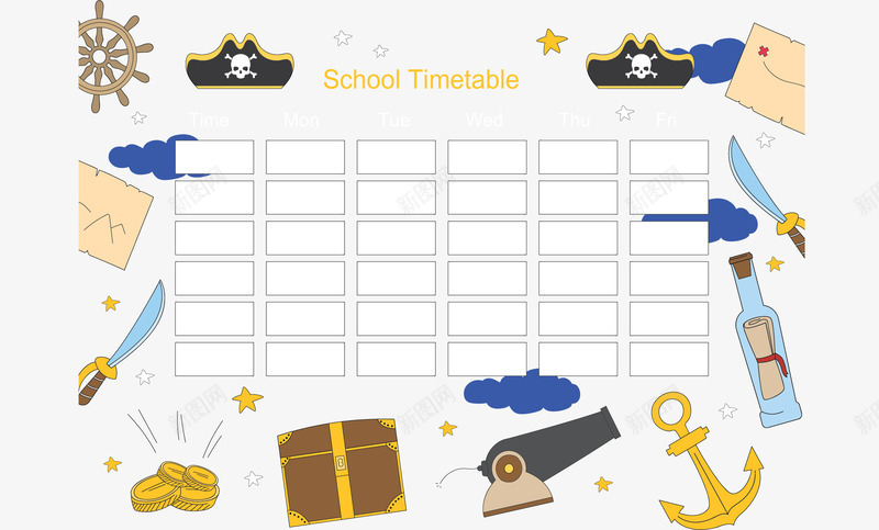 卡通海盗花纹课表矢量图ai免抠素材_新图网 https://ixintu.com 开学 开学课表 海盗花纹 矢量png 课程表 课表 矢量图