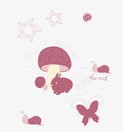 紫色蘑菇可爱插画矢量图高清图片