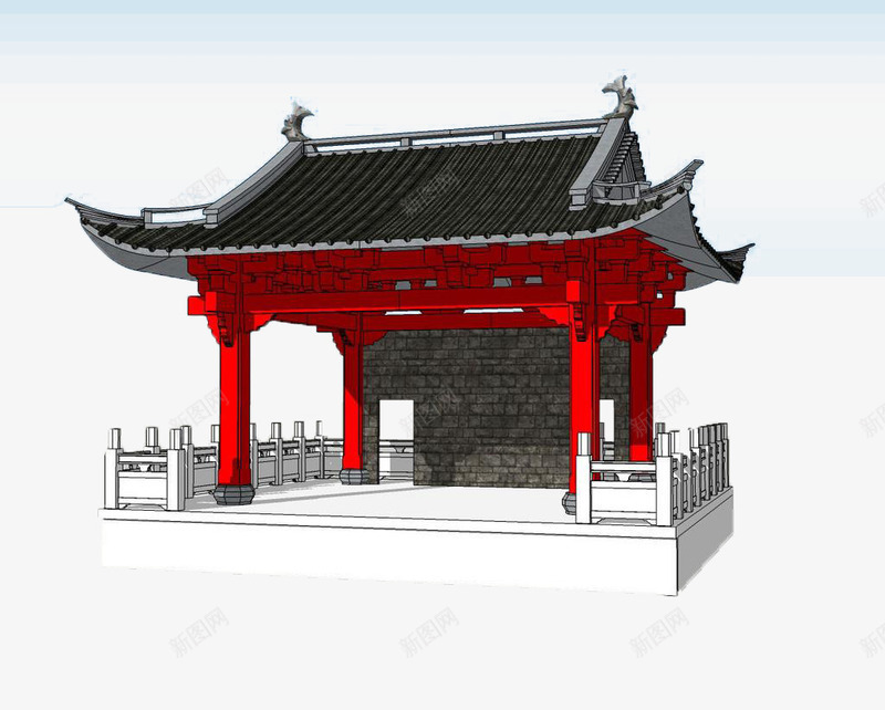 3d戏台模型png免抠素材_新图网 https://ixintu.com 建筑 戏台 房顶 柱子 瓦片