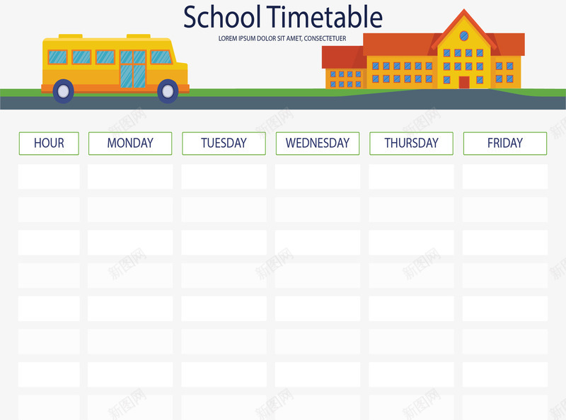 黄色校车卡通课表矢量图ai免抠素材_新图网 https://ixintu.com 卡通课表 开学季 矢量png 课程表 课表 黄色校车 矢量图