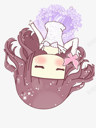 紫色蕾丝裙少女png免抠素材_新图网 https://ixintu.com 卡通 发型 插画 礼裙 颜色
