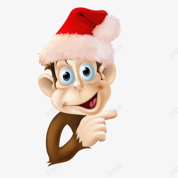卡通圣诞红帽子猴子书签png免抠素材_新图网 https://ixintu.com 卡通手绘 圣诞 猴子 红帽子