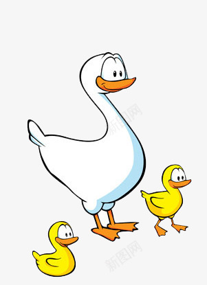 小鸭子和鸭妈妈png免抠素材_新图网 https://ixintu.com 动物 卡通 白色 黄色