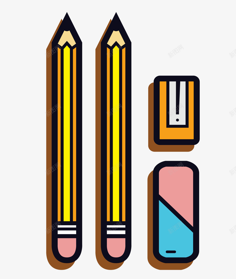 铅笔卡通png免抠素材_新图网 https://ixintu.com 卡通 开学 开学季 橡皮 转笔刀 铅笔 黄色
