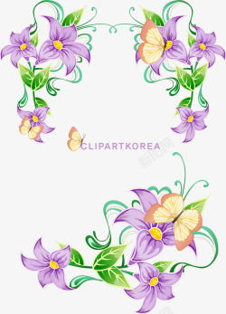 紫色花朵和蝴蝶矢量图素材