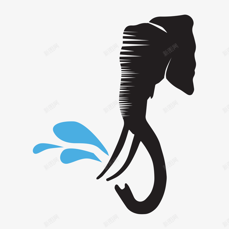 卡通动物大象喷水png免抠素材_新图网 https://ixintu.com 剪影 动物 卡通 喷水 大象 黑色