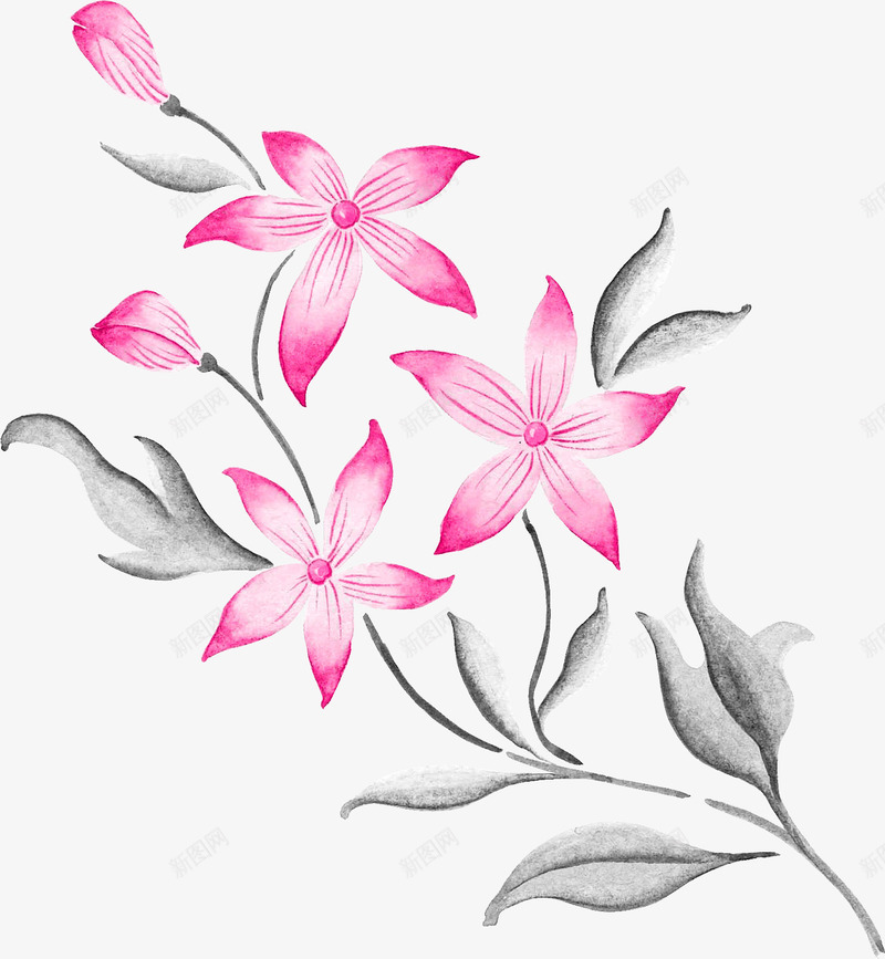 水彩花朵装饰图png免抠素材_新图网 https://ixintu.com 创意 卡通手绘 植物 水彩 灰色 花卉 花朵 鲜花
