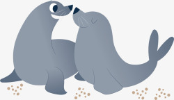 灰色海豹两只在高兴玩耍的海豹矢量图高清图片