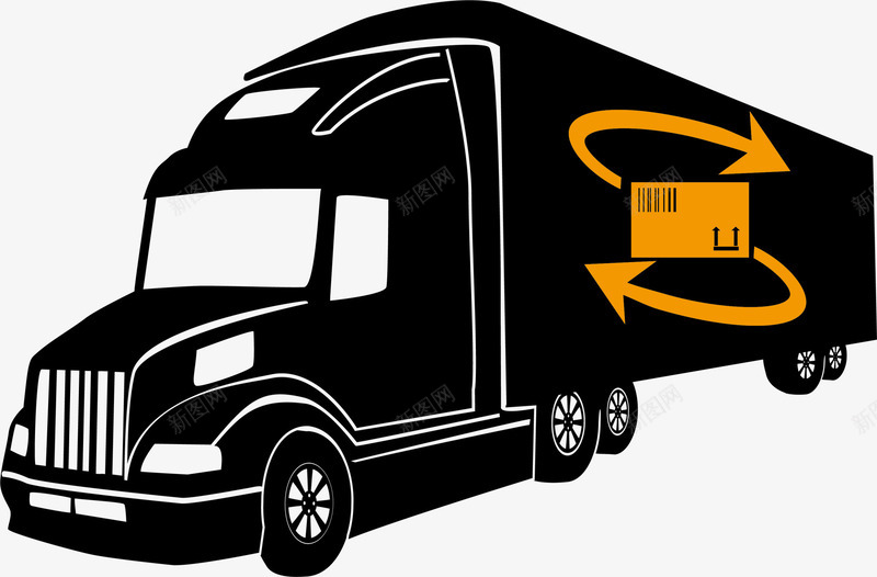创意黑色大卡车png免抠素材_新图网 https://ixintu.com 创意大卡车 黄色卡片 黄色箭头 黑色大卡车 黑色汽车 黑色轮胎