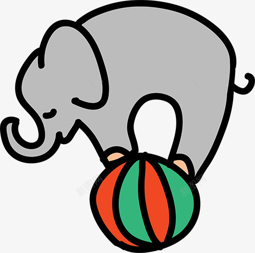 简笔画大象png免抠素材_新图网 https://ixintu.com 卡通大象 大象玩皮球 灰色大象 黑色轮廓