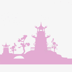 紫色古典庙宇风景剪影素材