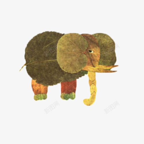 树叶拼图大象png免抠素材_新图网 https://ixintu.com 大象 拼图 树叶