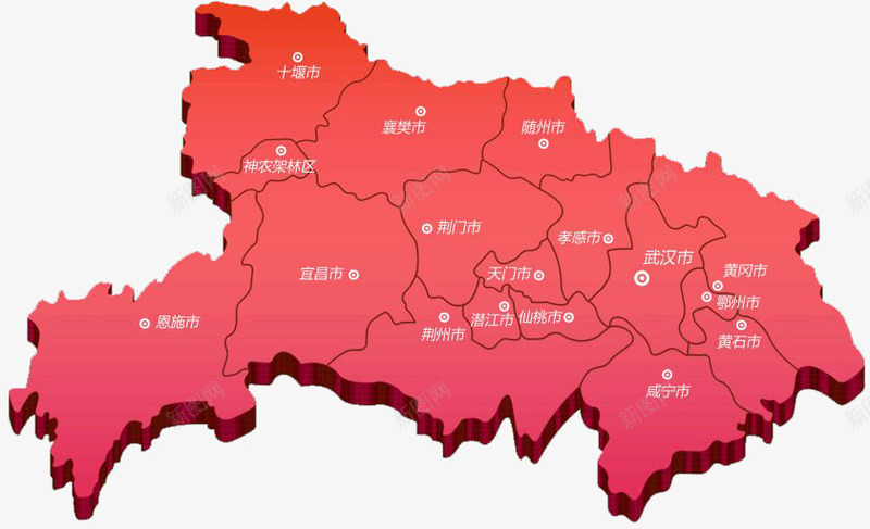 红色湖北地图png免抠素材_新图网 https://ixintu.com 湖北地图 立体 红色