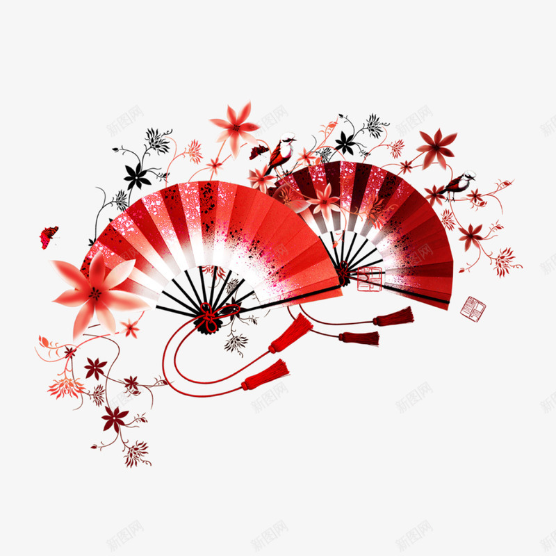 红色的扇子png免抠素材_新图网 https://ixintu.com png图形 png装饰 卡通樱花红色扇子 吊坠 扇子 花纹 装饰