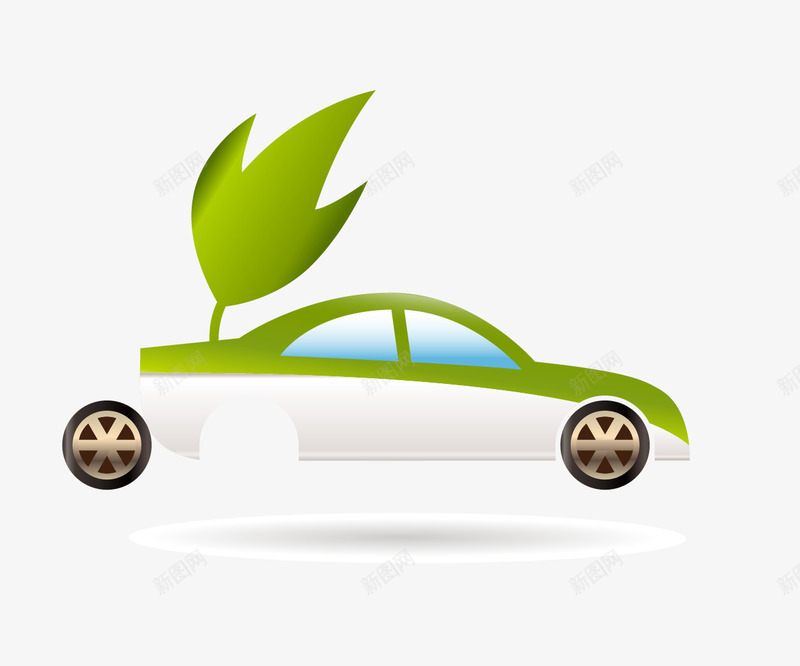 绿色环保汽车png免抠素材_新图网 https://ixintu.com 汽车 汽车轮胎 矢量汽车 绿色叶子 绿色环保汽车