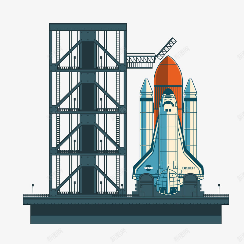 灰色宇宙飞船发射元素矢量图ai免抠素材_新图网 https://ixintu.com 卡通插画 发射 宇宙 架子 灰色 纹理 线稿 装饰 飞船 矢量图