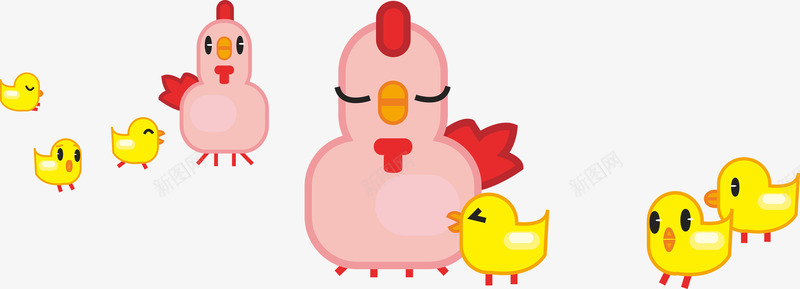 创意小鸡矢量图ai免抠素材_新图网 https://ixintu.com 母鸡 漫画 粉色 鸡妈妈 黄色小鸡 矢量图