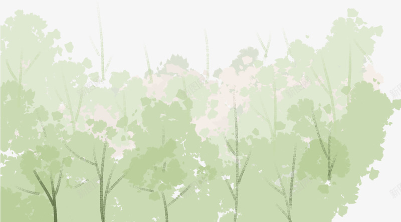 手绘树林装饰图案png免抠素材_新图网 https://ixintu.com 免抠PNG 手绘 树叶阴影 树影 树林 水粉 装饰图案