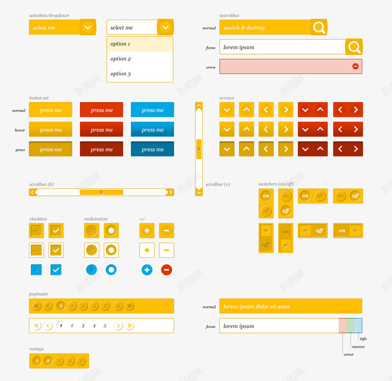 金色UI工具包png免抠素材_新图网 https://ixintu.com UI控件 UI设计 工具包 网页设计 金色