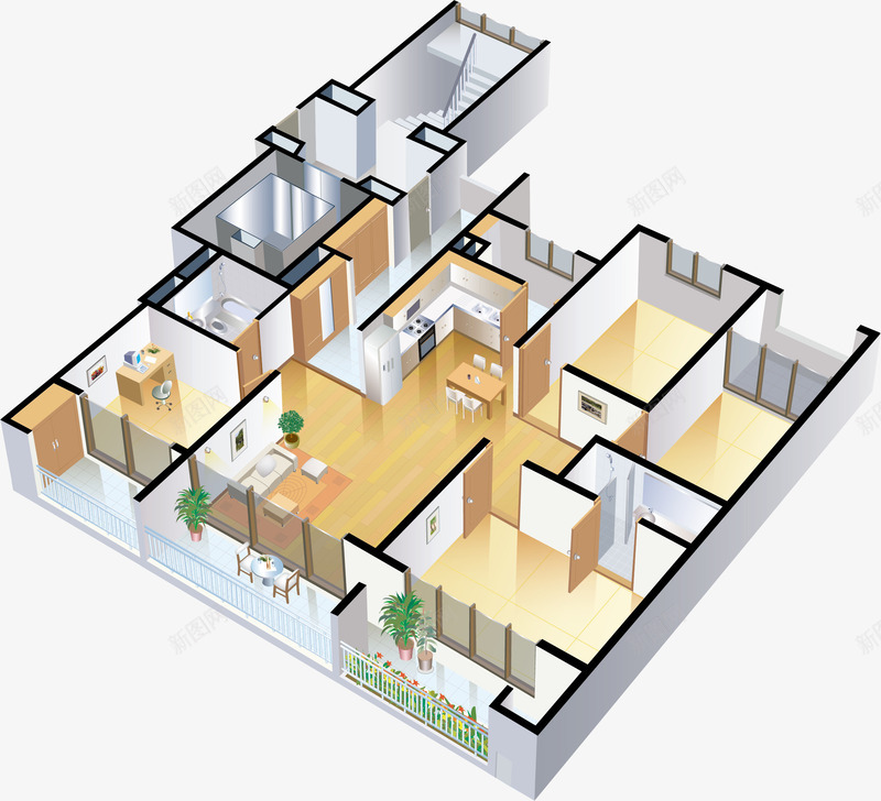 3D房子效果图png免抠素材_新图网 https://ixintu.com 卡通 房子俯视图 手绘