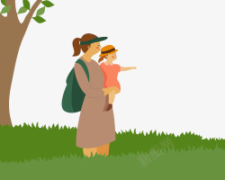 妈妈抱着孩子站在草坪上素材