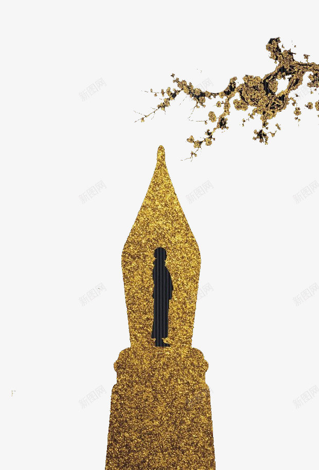 金色的钢笔图案png免抠素材_新图网 https://ixintu.com 梅花 装饰 金色的 钢笔形状