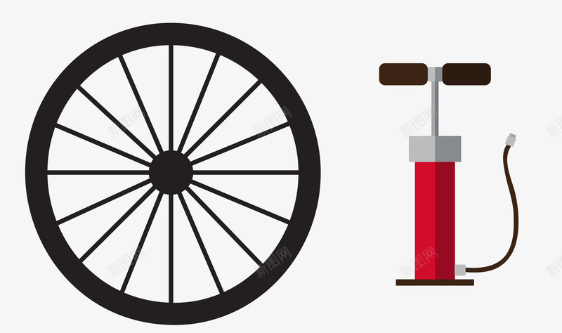 自行车轮胎和打气筒png免抠素材_新图网 https://ixintu.com 打气筒 自行车轮胎 黑色