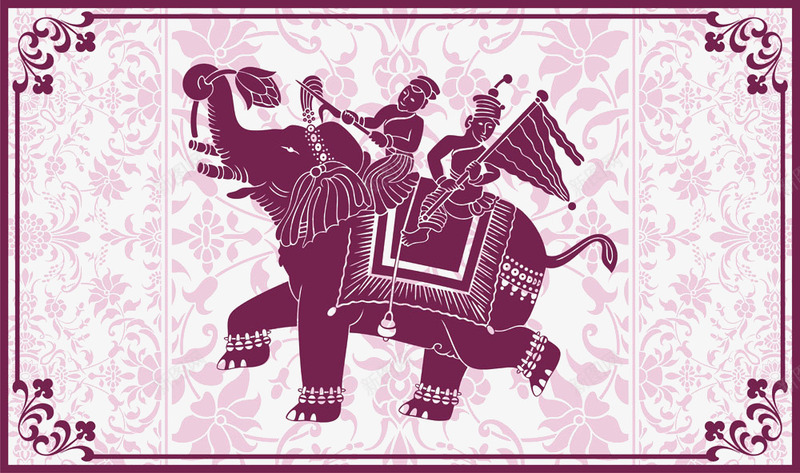 坐在大象上的人png免抠素材_新图网 https://ixintu.com 人物 大象 紫色花纹 花纹 边框