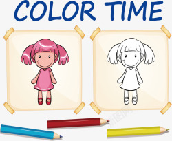 儿童形象涂色教程矢量图素材