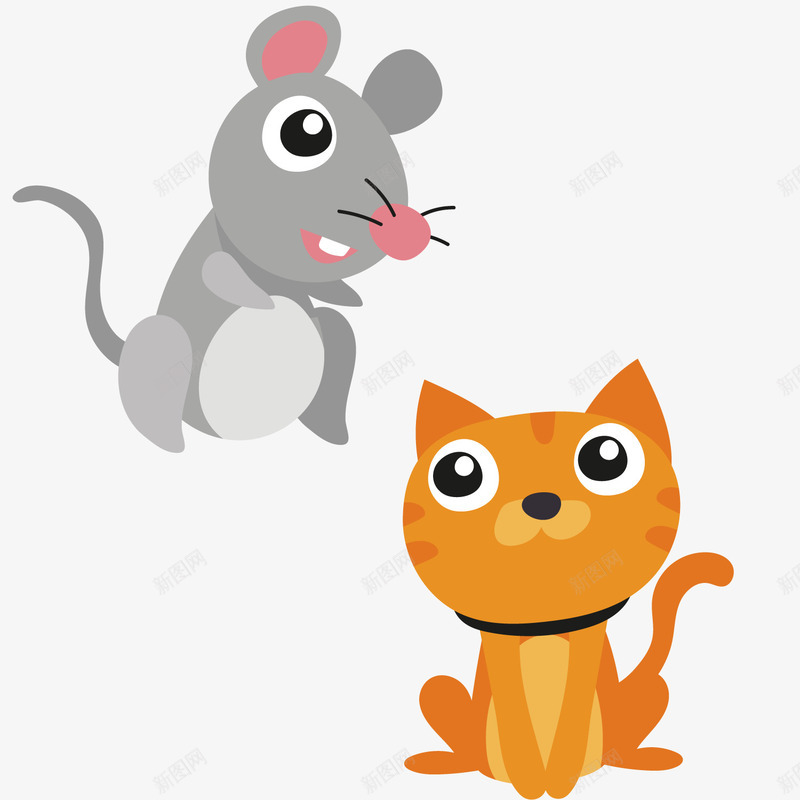 老鼠和猫png免抠素材_新图网 https://ixintu.com 动物 灰色 猫咪 老鼠 黄色