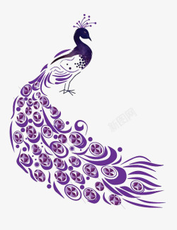 一群动物剪纸插画紫色孔雀高清图片