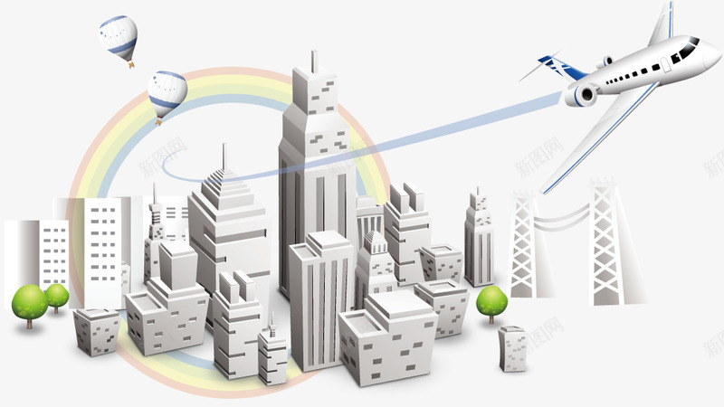 3D城市大楼png免抠素材_新图网 https://ixintu.com 免费下载 免费图片 卡通 城市 大楼 楼房