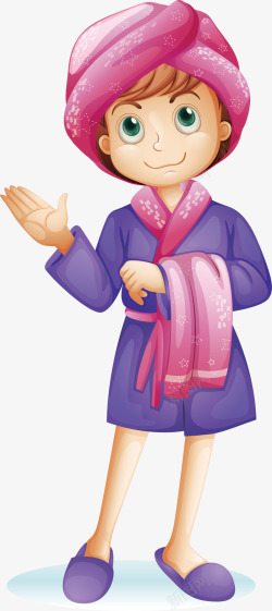 穿着紫色浴袍的女孩素材