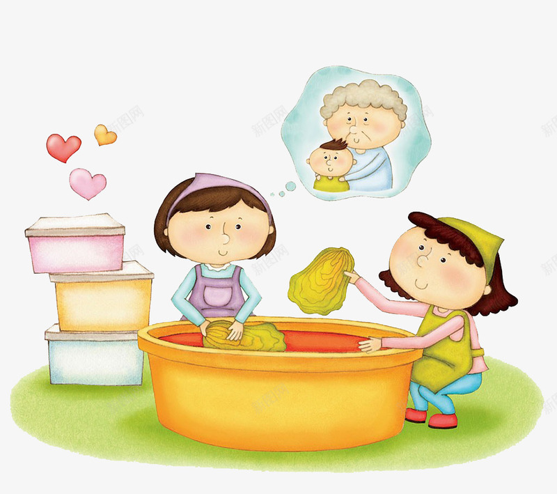 孩子帮妈妈洗菜png免抠素材_新图网 https://ixintu.com 卡通 妈妈 孩子 洗菜