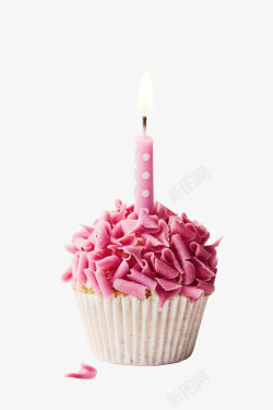 插着蜡烛的粉色玫瑰蛋糕素材