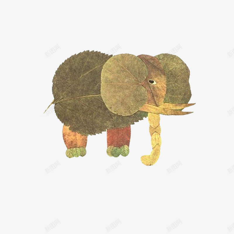 树叶大象png免抠素材_新图网 https://ixintu.com 创意 大象 拼图 枯叶 树叶