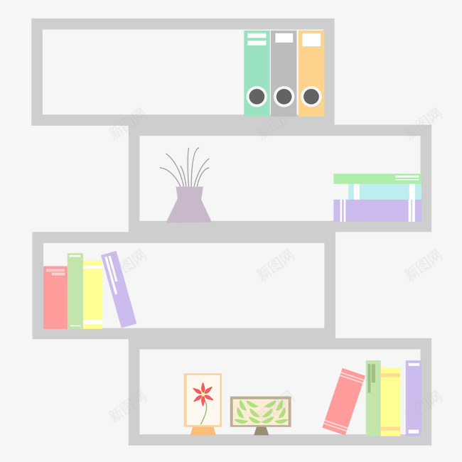壁柜书架矢量图ai免抠素材_新图网 https://ixintu.com 书架 壁柜 文件夹 显示器 灰色 花瓶 矢量图