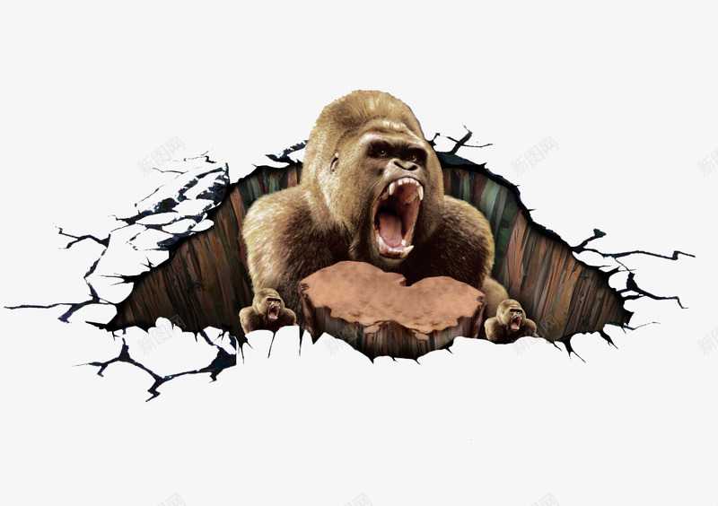 3D裂痕大猩猩png免抠素材_新图网 https://ixintu.com 3D 3DMAX 3dmax 大猩猩 怒吼 裂痕