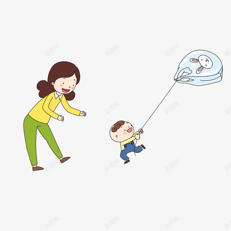 跑着放风筝的小男孩psd免抠素材_新图网 https://ixintu.com 卡通 放风筝的小男孩 时刻注意孩子的妈妈 跑着的人