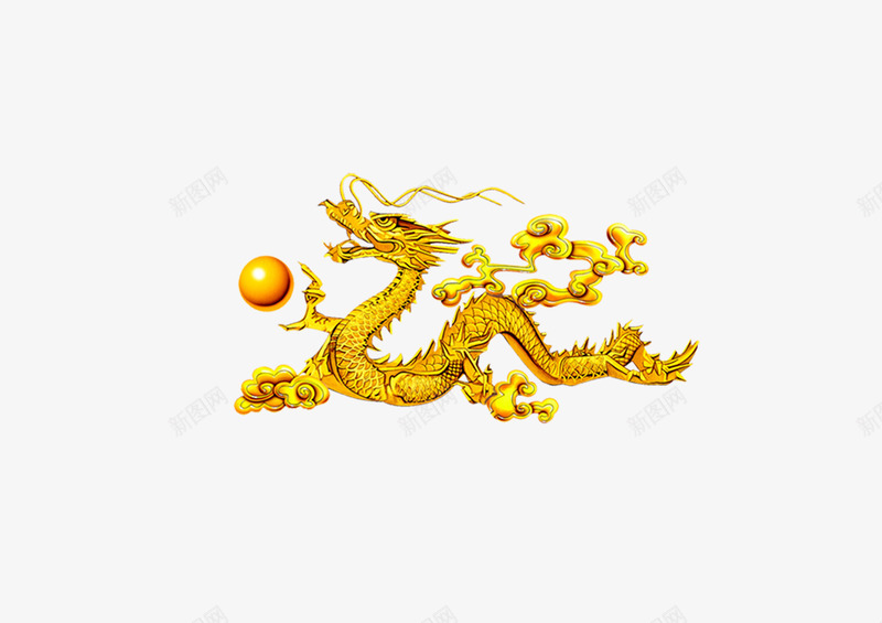 二龙戏珠图案png免抠素材_新图网 https://ixintu.com 中国古代 中国风 传统 装饰 金色 高贵大气