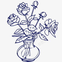 手绘玫瑰花瓶矢量图素材