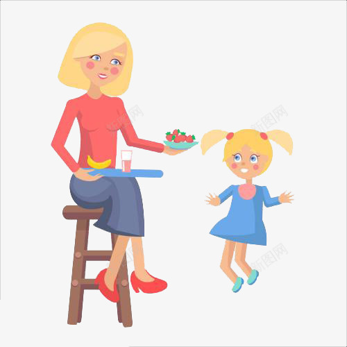 妈妈喂女儿吃水果png免抠素材_新图网 https://ixintu.com 卡通 可爱 吃饭 喂饭 妈妈 妈妈喂饭 孩子吃水果 手绘 美味 饭菜