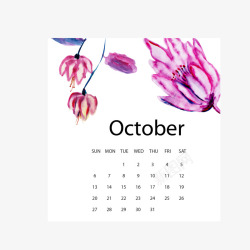 紫白色2019年10月花朵日历矢量图素材