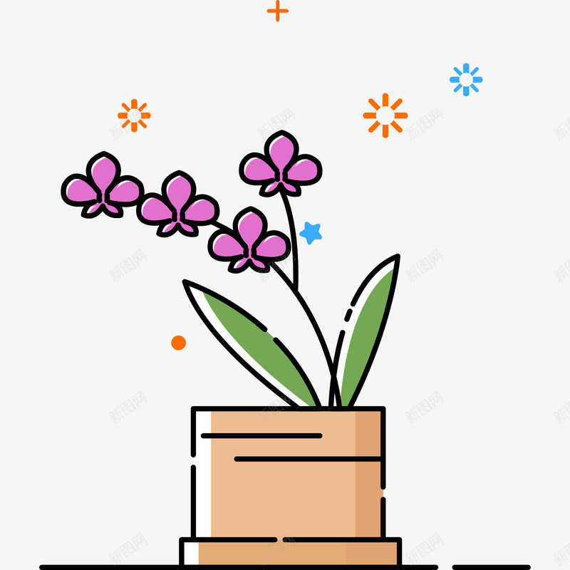 灰色手绘蝴蝶兰卡通图标矢量图eps_新图网 https://ixintu.com 卡通 图标 手绘 树叶 植物 灰色 紫色 绿色 自然 花朵 矢量图