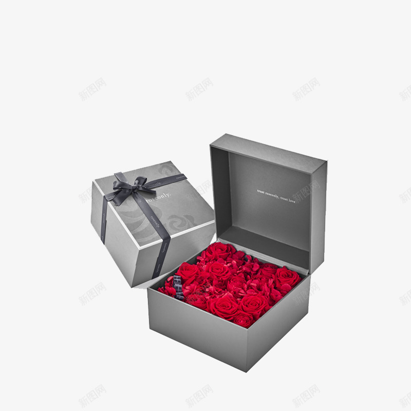灰色花盒png免抠素材_新图网 https://ixintu.com png素材 产品实物 方盒 盒子 礼盒 红玫瑰 花盒