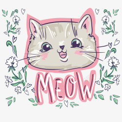 灰色简单粉红色可爱猫咪可爱卡通矢量图高清图片