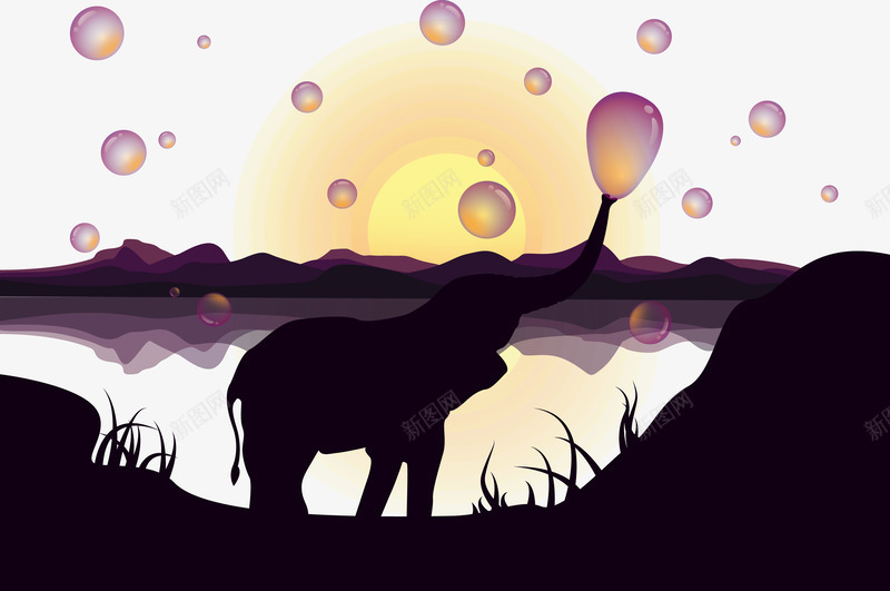 大象在湖边散步剪影png免抠素材_新图网 https://ixintu.com 位图图形 剪影 印刷图 大象 手绘 手绘彩色 散步 湖边 装饰图