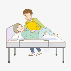 睡在床上的病人抱着瘫痪的妈妈睡在床上高清图片